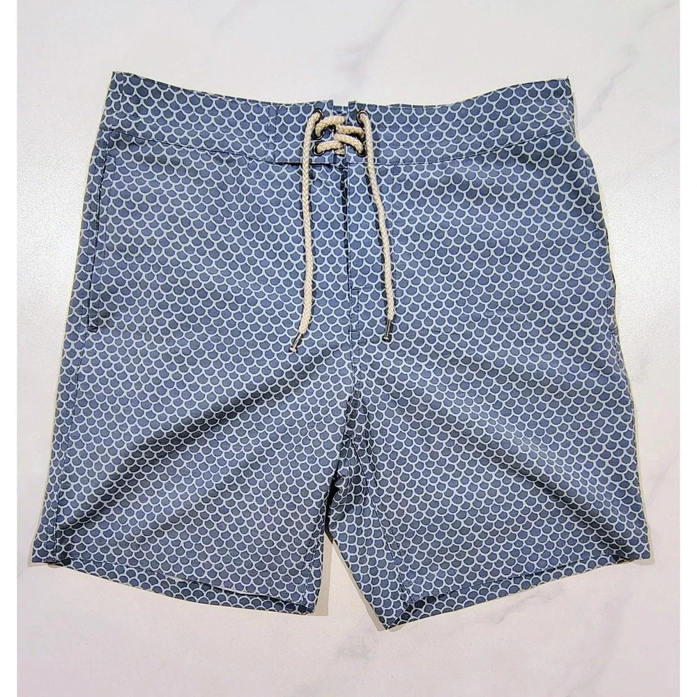 Faherty Brand Board Shorts Mens Size 30 Blue Batik Beach Fish Scale Print